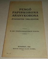 Pengő, papírkorona, aranykorona átszámítási táblázatok