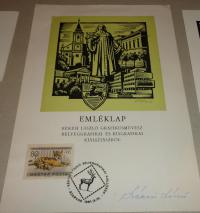 Kékesi László: Emléklap, bélyeggel, Kékesi eredeti aláírásával