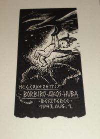 Menyhárt József (1901-1976): Megérkezett Borbíró Akos Huba. Beszterce 1943. aug. 1